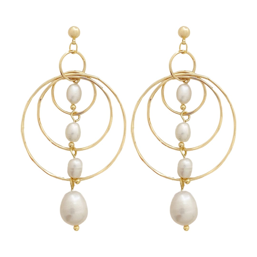 Gold Plated Hoop Earrings w/ Baroque Pearls Pedra Dura
