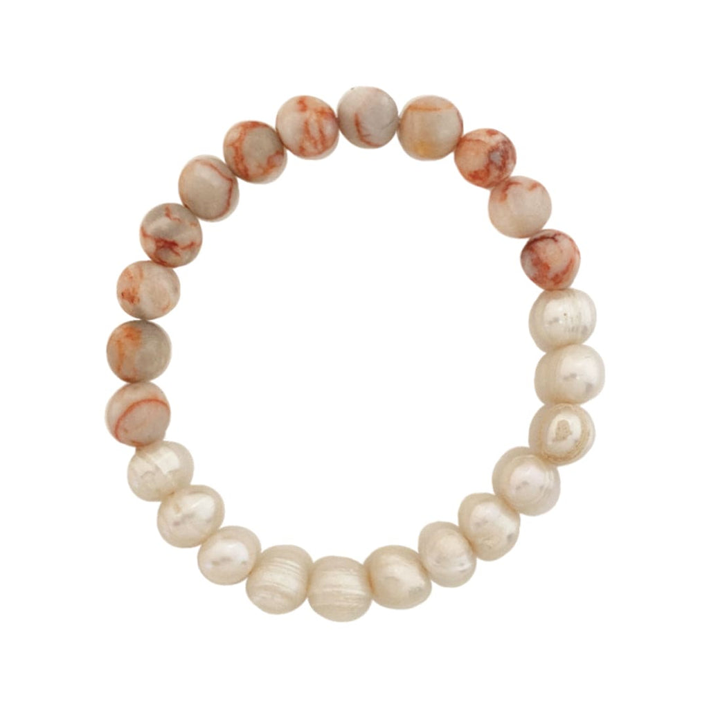 Freshwater Pearls Bracelet w/ Salmon Tone Stones