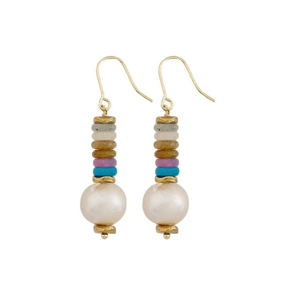 Gold Plated Earrings w/ Agate Stones & Freshwater Pearl