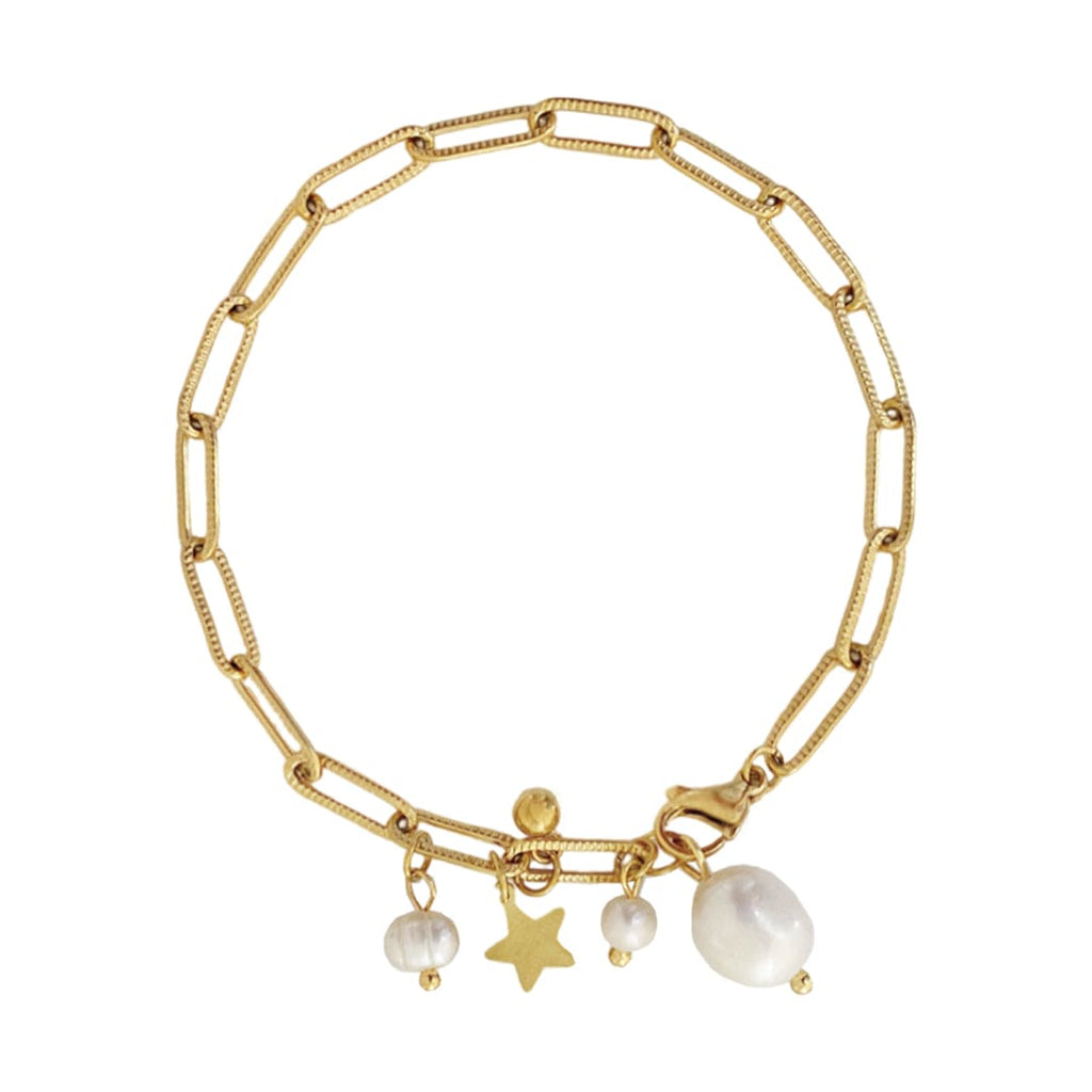 Golden Stainless Steel Bracelet w/ Fresh Water Pearl