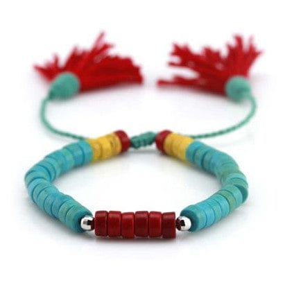 Blue & Red Bracelet w/ Natural Beads