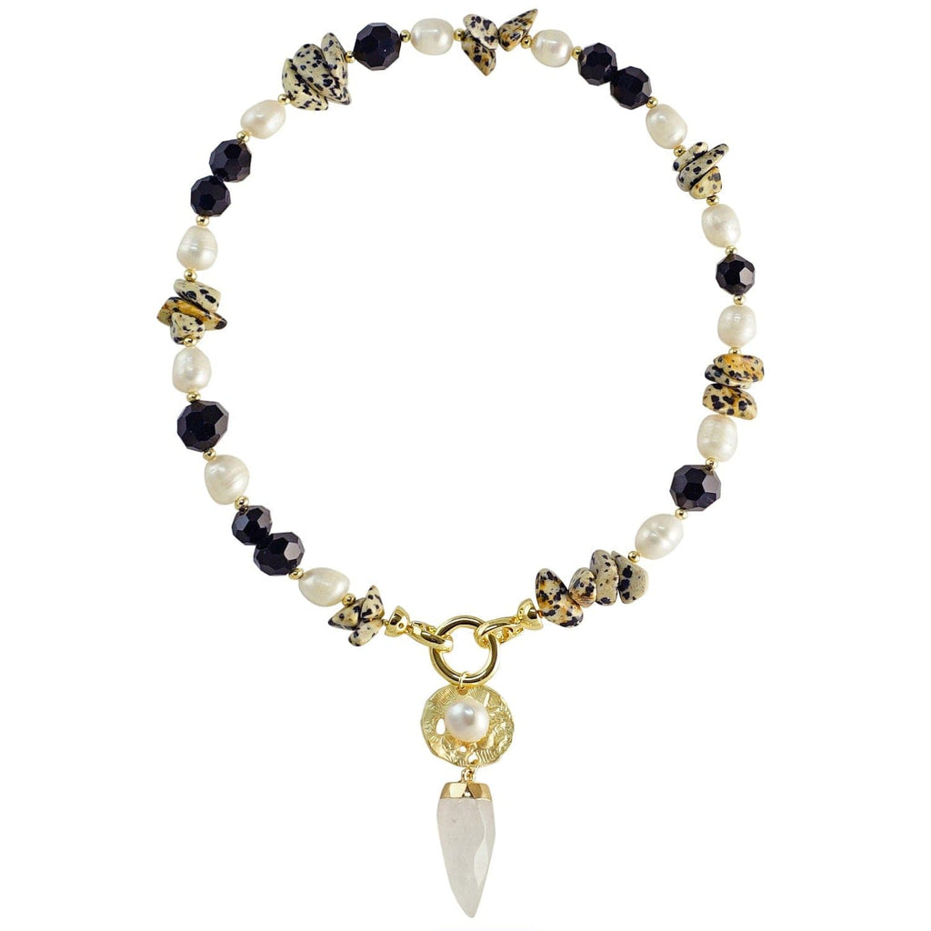 Golden Necklace w/ Fresh Water Pearls & Stones