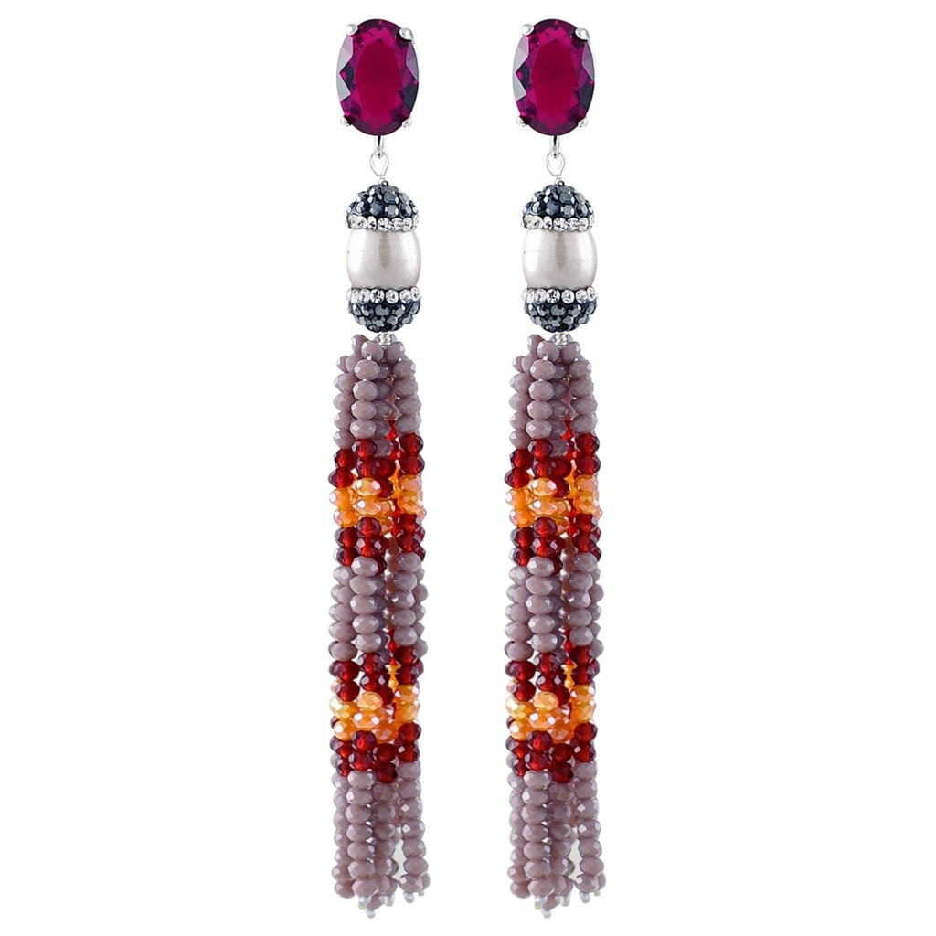 Silver Plated Earrings w/ Fresh Water Pearl & Red & Purple Glass Crystals