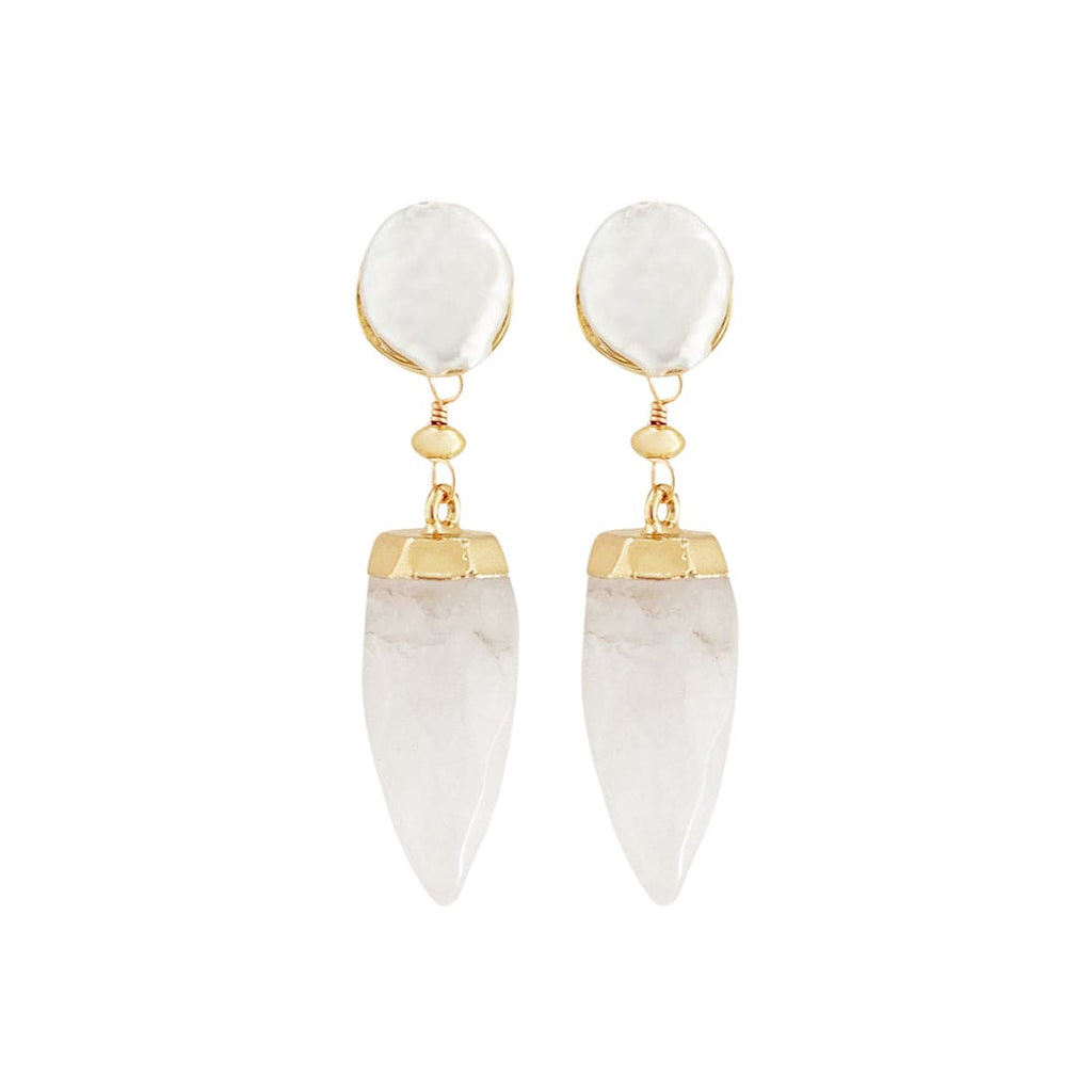 Golden Earrings w/ Fresh Water Pearls & Crystal