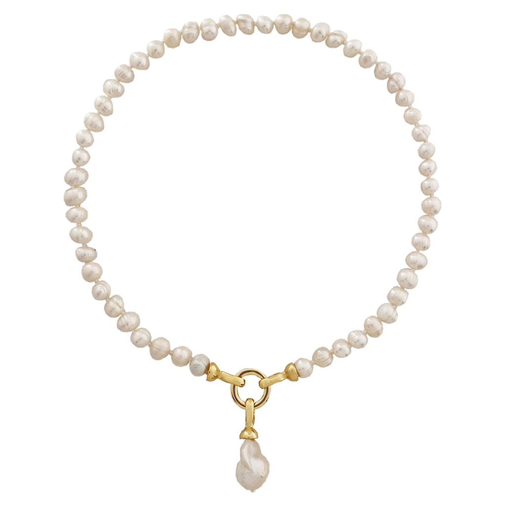 Baroque Pearl Necklace w/ Pendant & Golden Details
