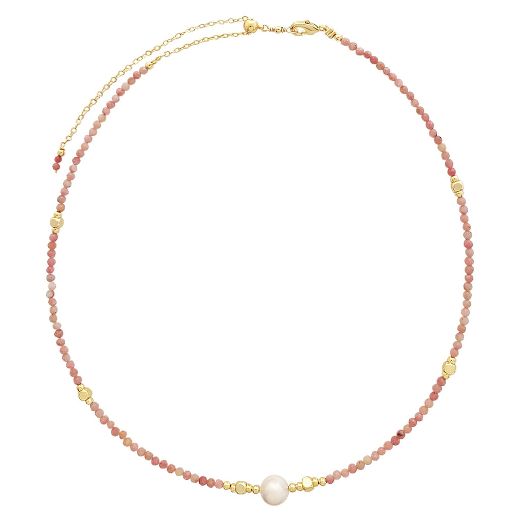 Pink Beads Necklace w/ Cultured Pearl & Golden Details