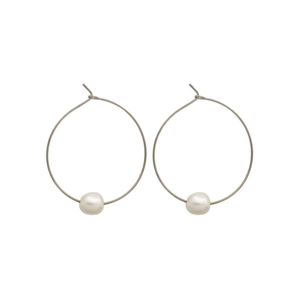 Silver Plated Hoop Earrings w/ Baroque Pearl