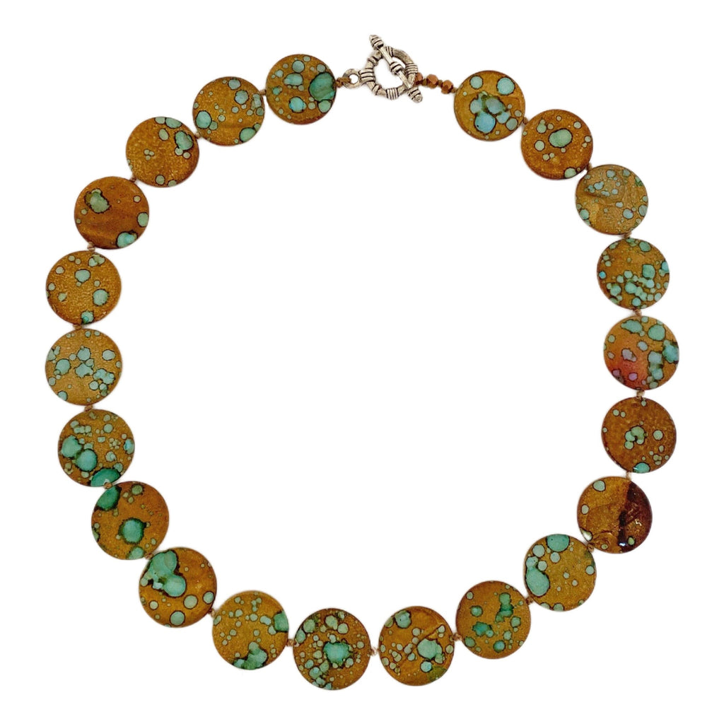 Light Brown Stone Necklace w/ Blue Spots