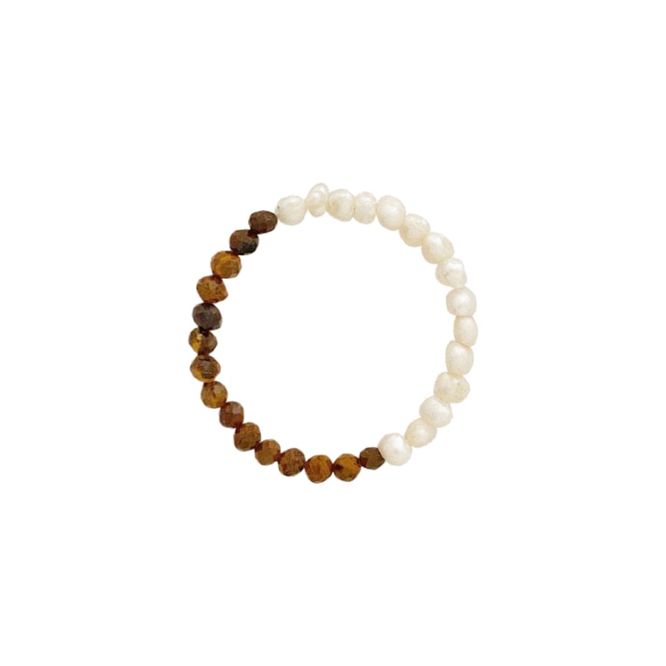 Brown Glass Beads Ring w/ Baroque Pearls