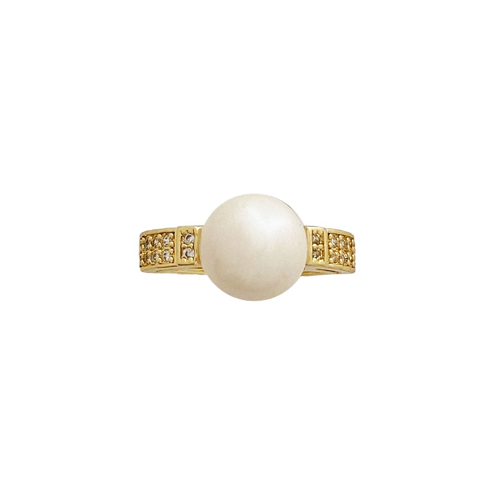 Cultured Pearl Golden Ring w/ Crystals