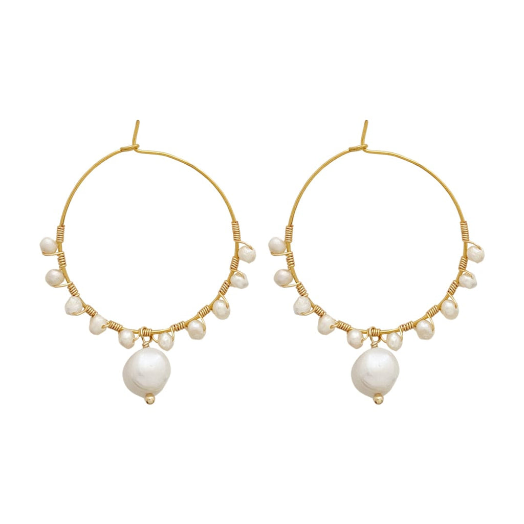 Golden Hoop Earrings w/ Baroque Pearls