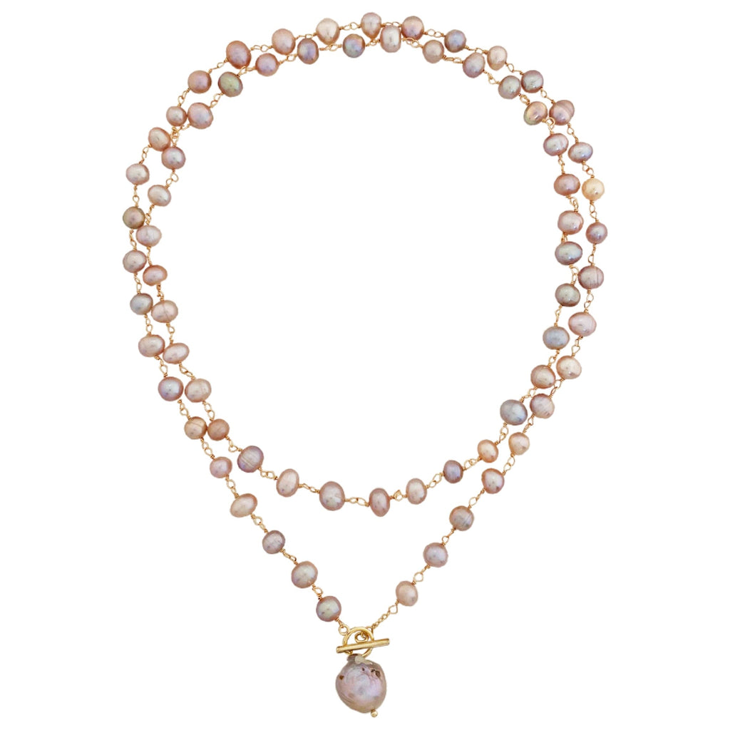 Copper Necklace w/ Baroque Pearls & Pendant