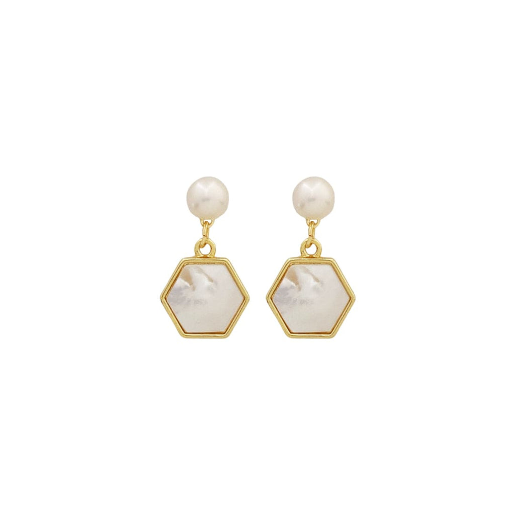 Golden Earrings w/ Mother of Pearl & Cultured Pearls