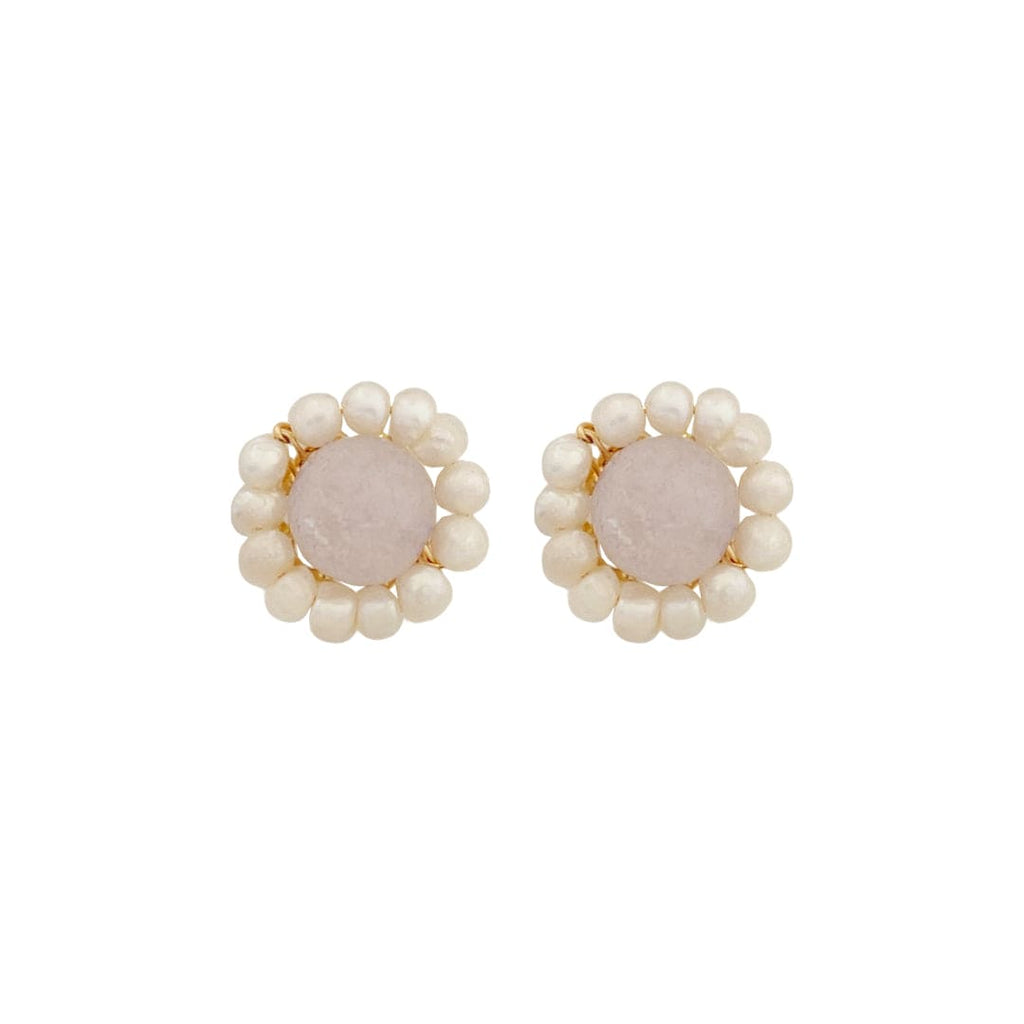 Golden Earrings w/ Natural Stone & Baroque Pearls