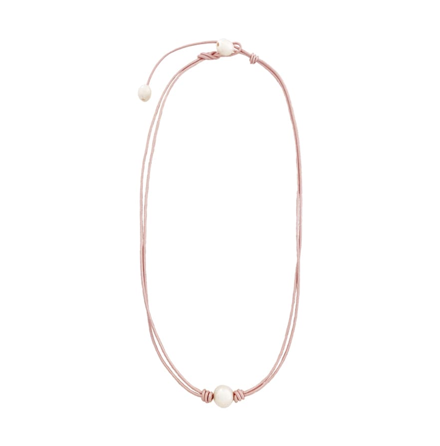 Pink Leather Necklace w/ Cultured Pearls