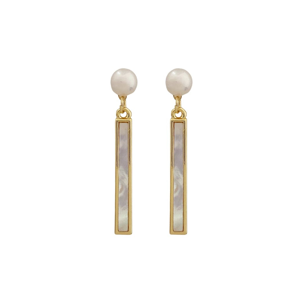 Golden Earrings w/ Cultured Pearl & Mother of Pearl