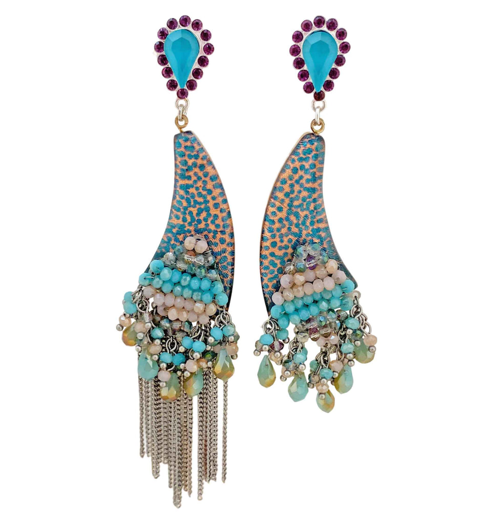 Silver Plated Earrings w/ Multicolored Crystals & Beads