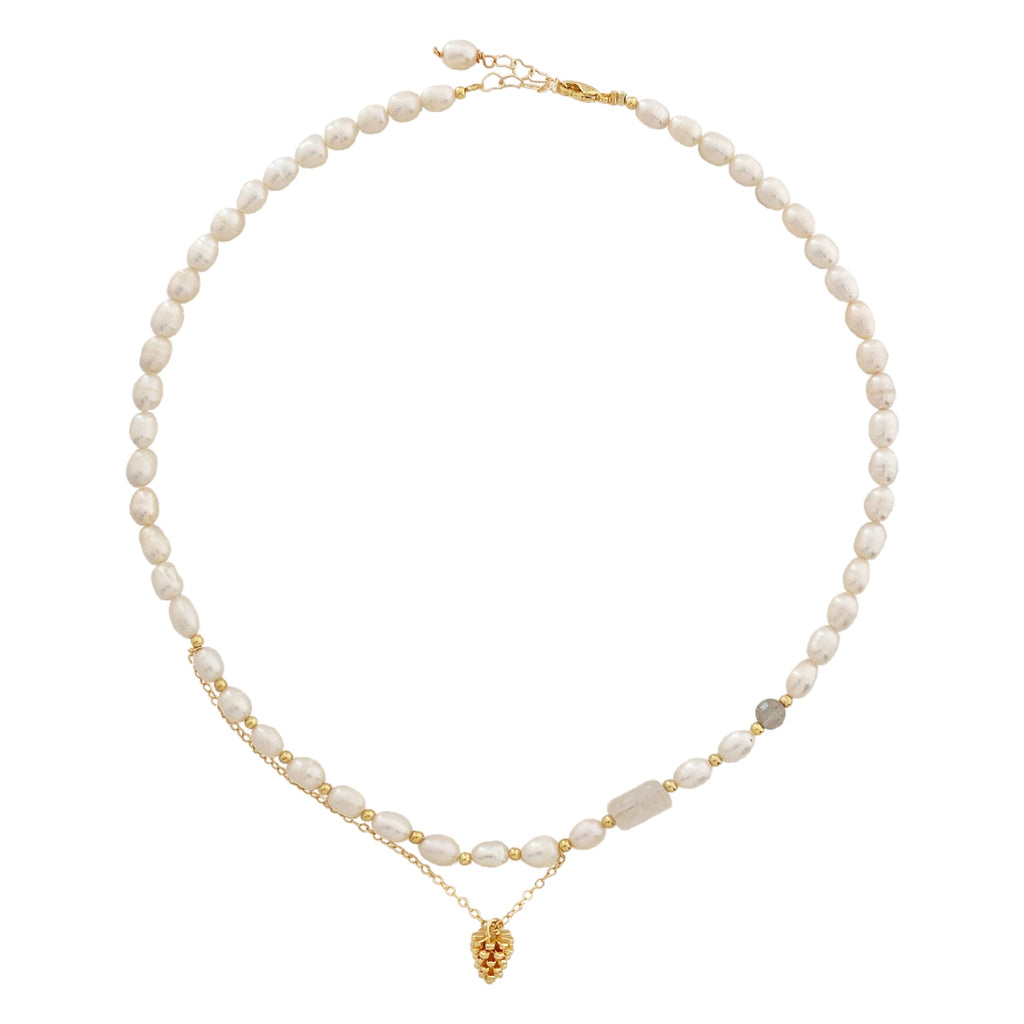 Freshwater Pearls Necklace w/ Chain & Golden Pendant