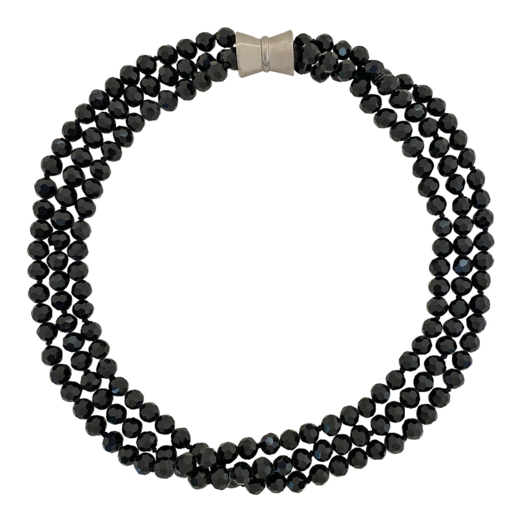 Three Rows Black Beads Necklace