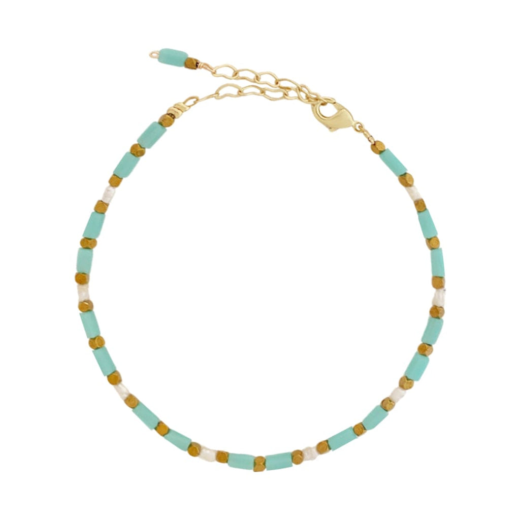 Turquoise & Golden Beads Bracelet w/ Freshwater Pearls