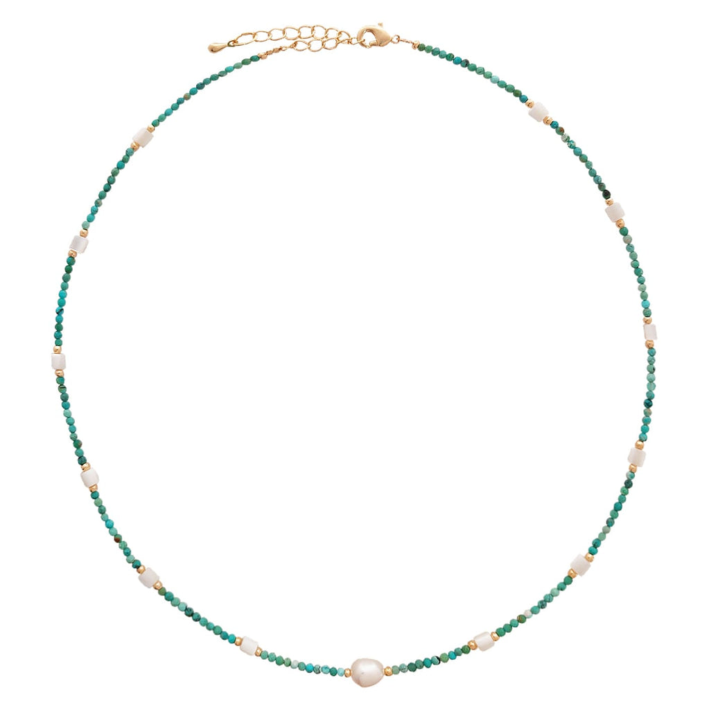 Turquoise Beads Necklace w/ Mother of Pearl & Golden Details