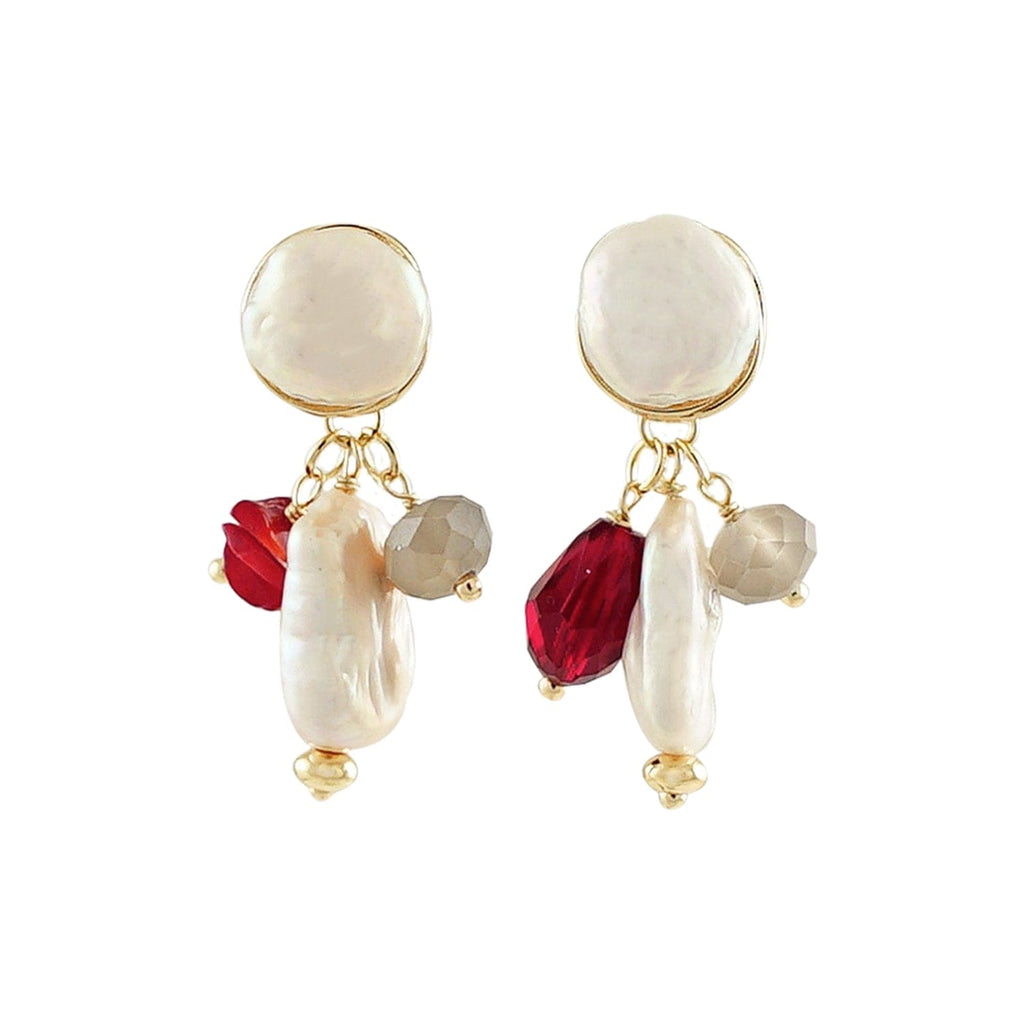 Golden Earrings w/ Baroque Pearls & Glass Beads