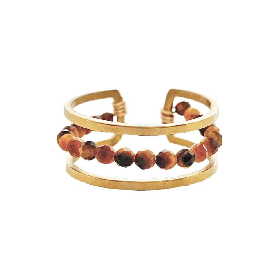 Golden Ring w/ Brown Glass Beads