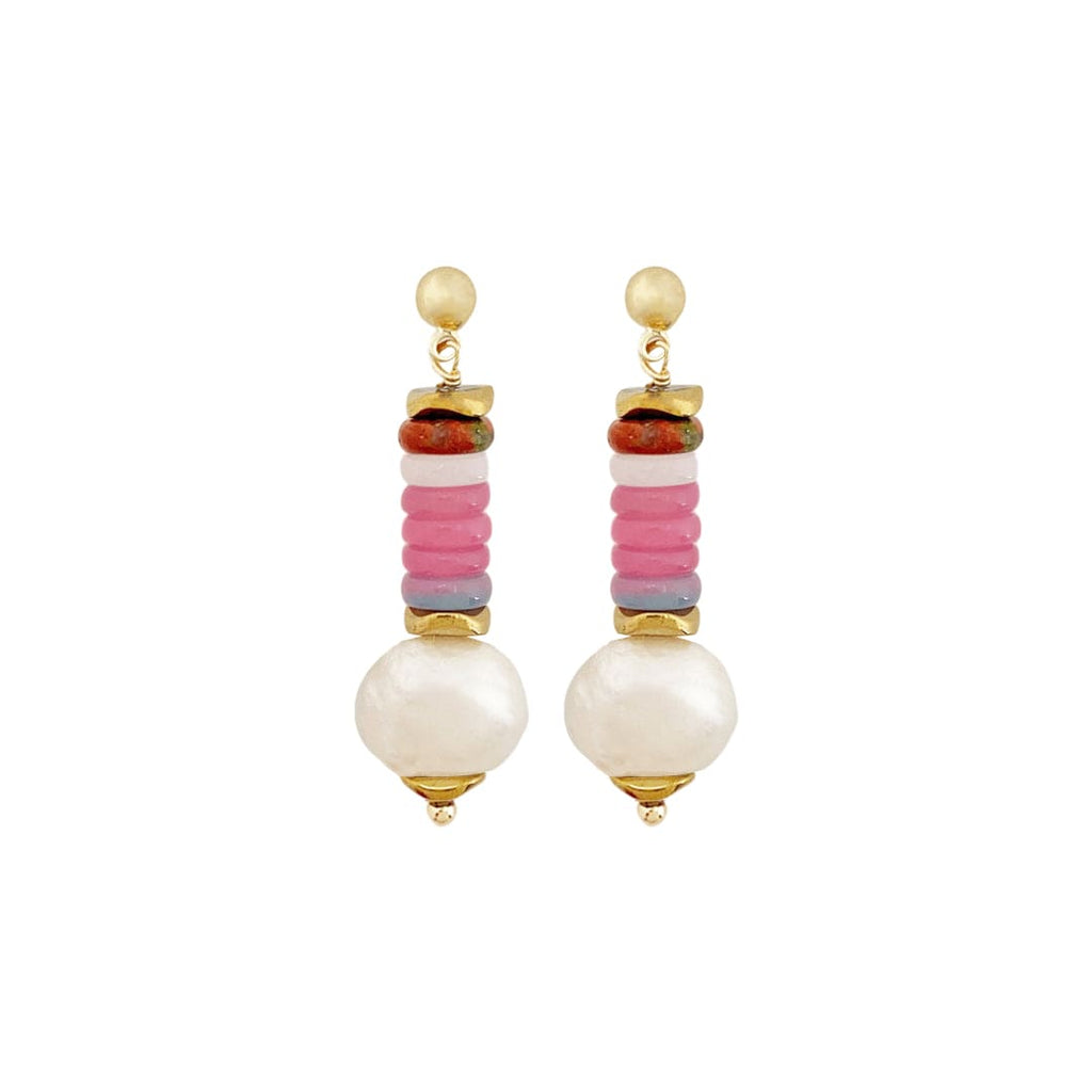 Gold Plated Earrings w/ Agate Stones & Freshwater Pearls