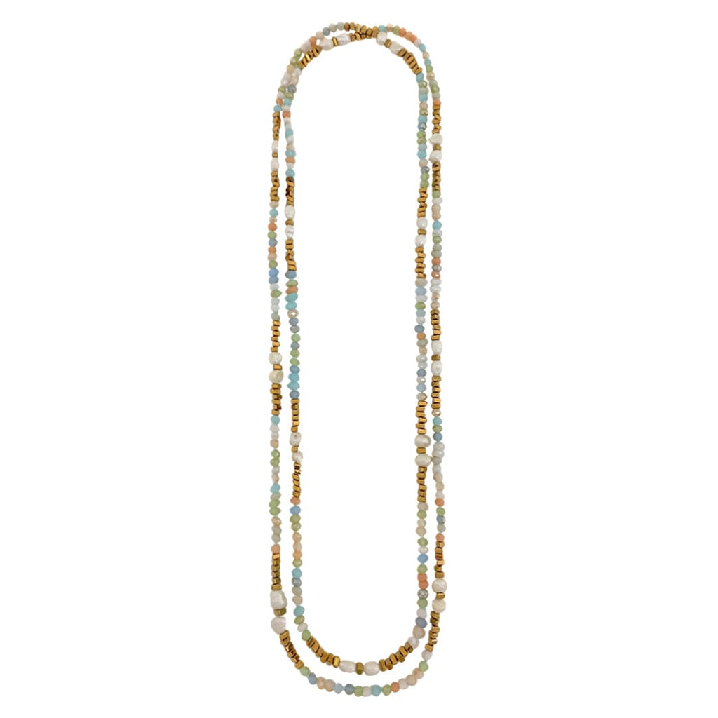 Gold Plated Necklace w/ Blue Glass Beads & Freshwater Pearls