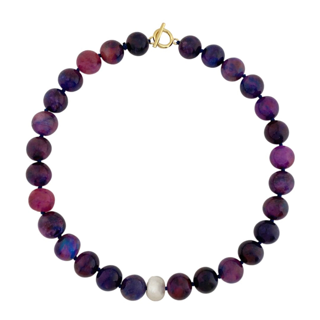 Purple Agate Necklace w/ Freshwater Pearl