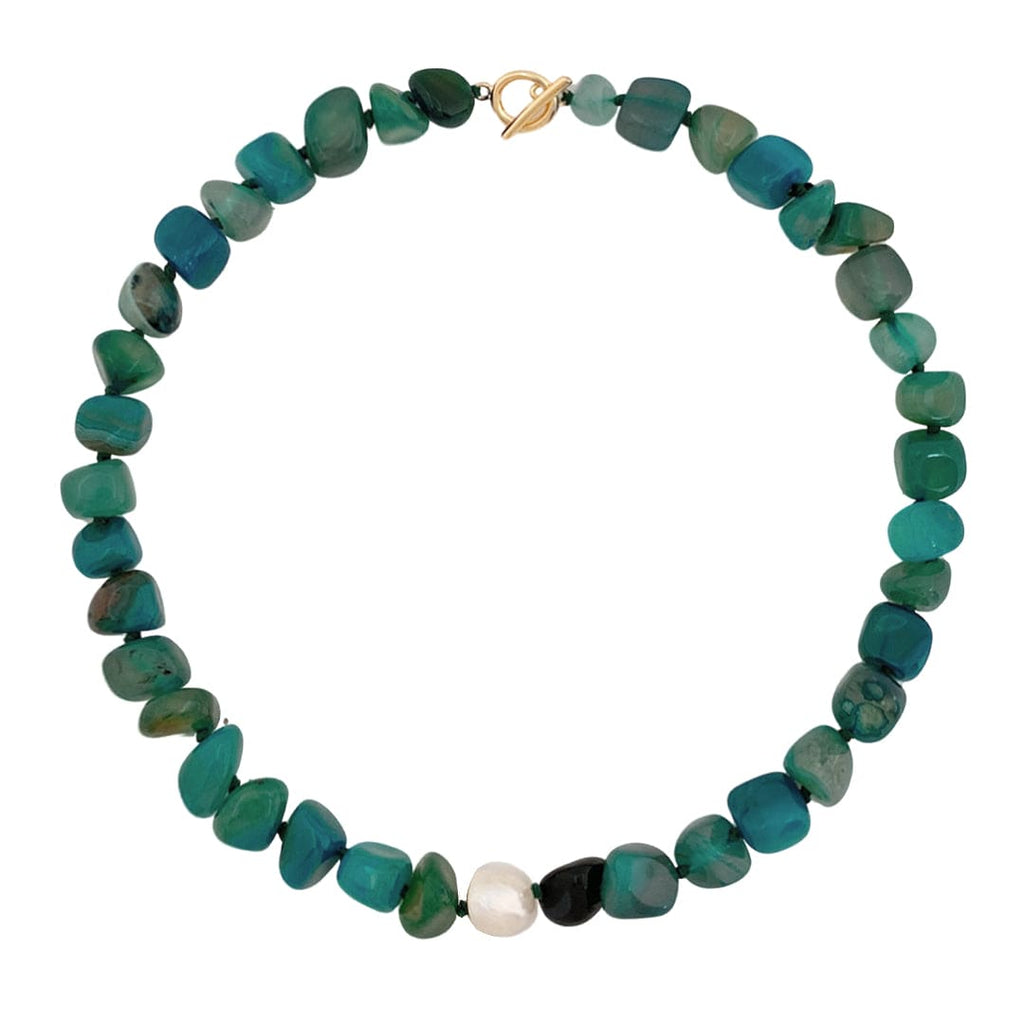 Green Agate Necklace w/ Freshwater Pearl