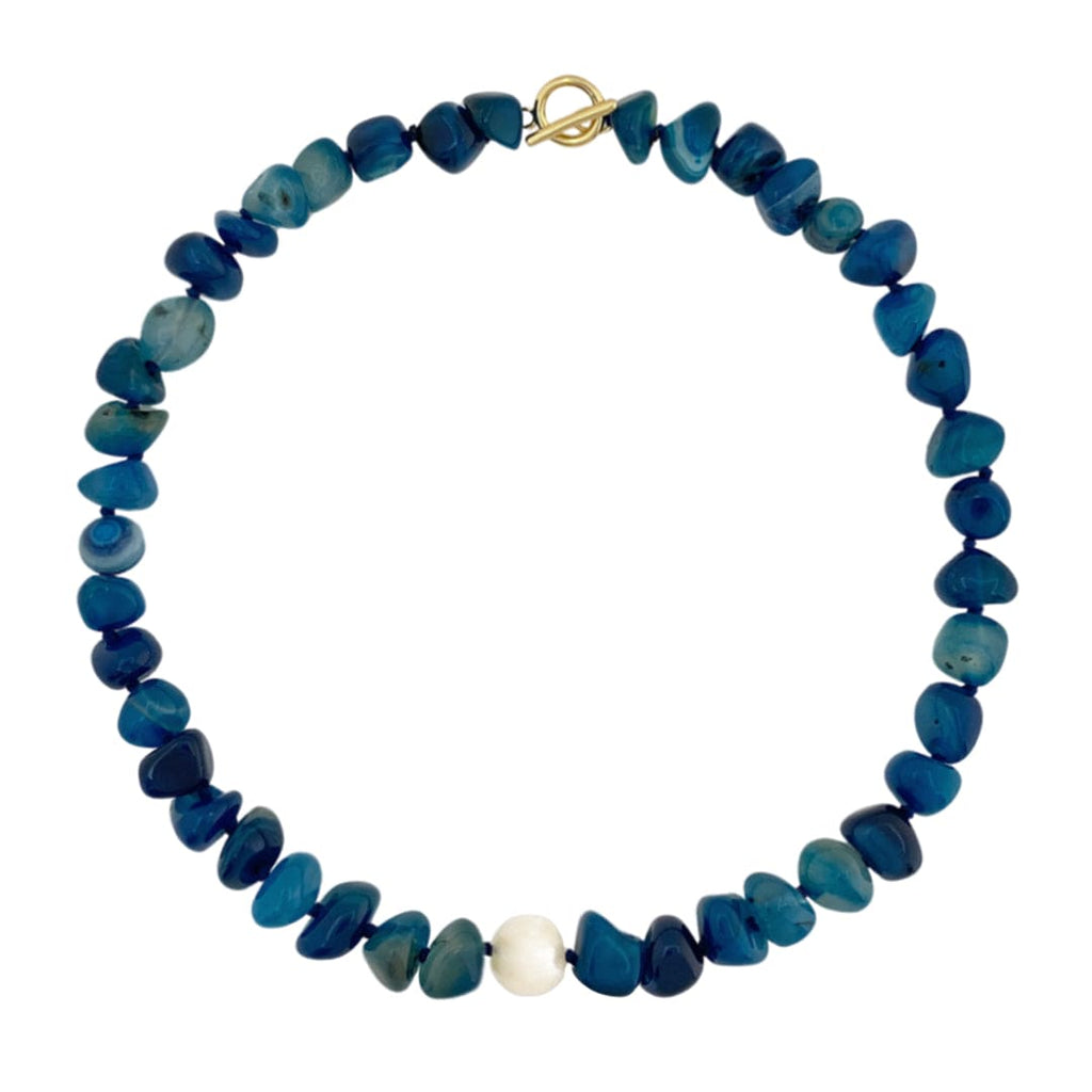 Blue Agate Necklace w/ Freshwater Pearl