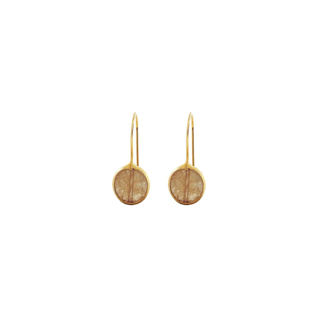 Golden Earrings w/ Brown Glass Crystal