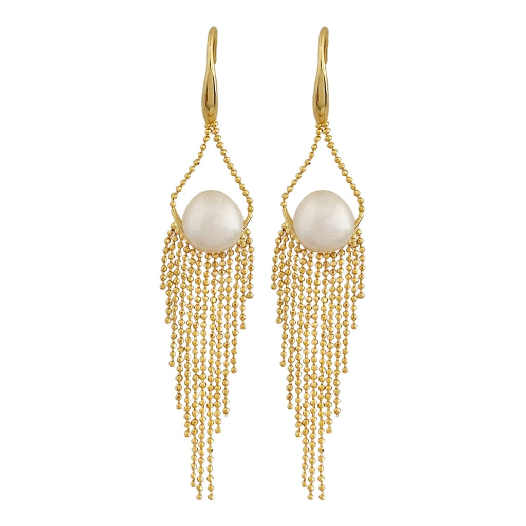 Gold Plated Earrings w/ Freshwater Pearl & Chains