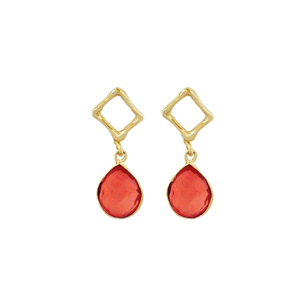 Golden Earrings w/ Red Hydro Crystal