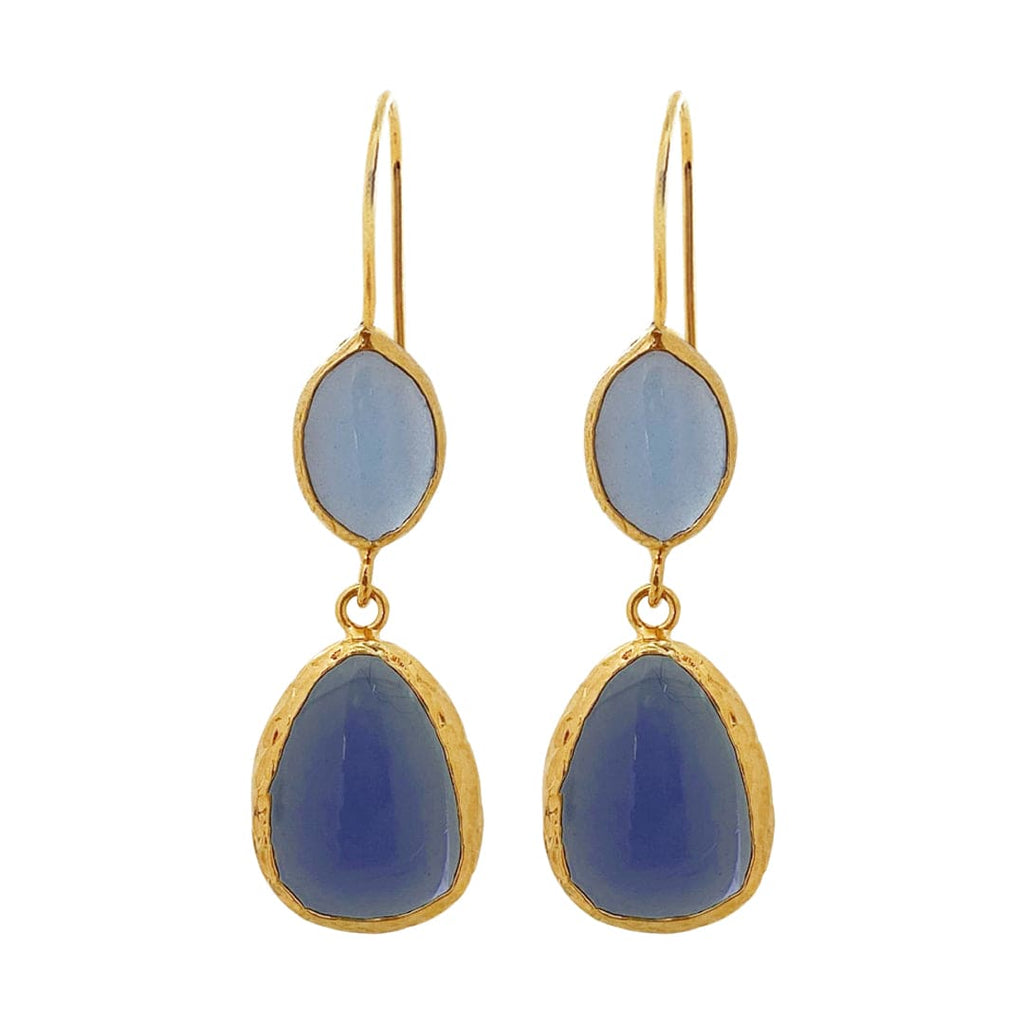 Golden Earrings w/ Blue Stone & Navy Glass Crystals