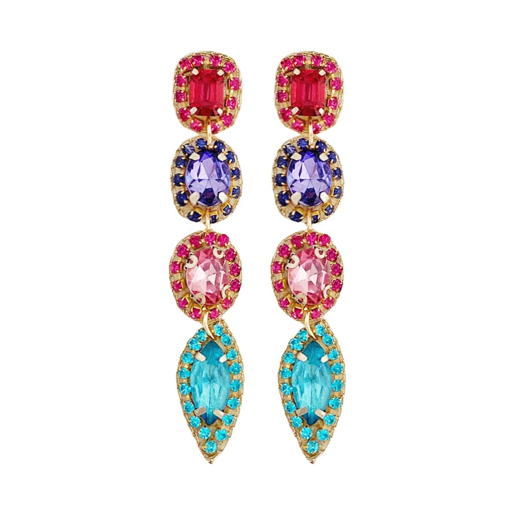 Golden Earrings w/ Multicolor Crystals