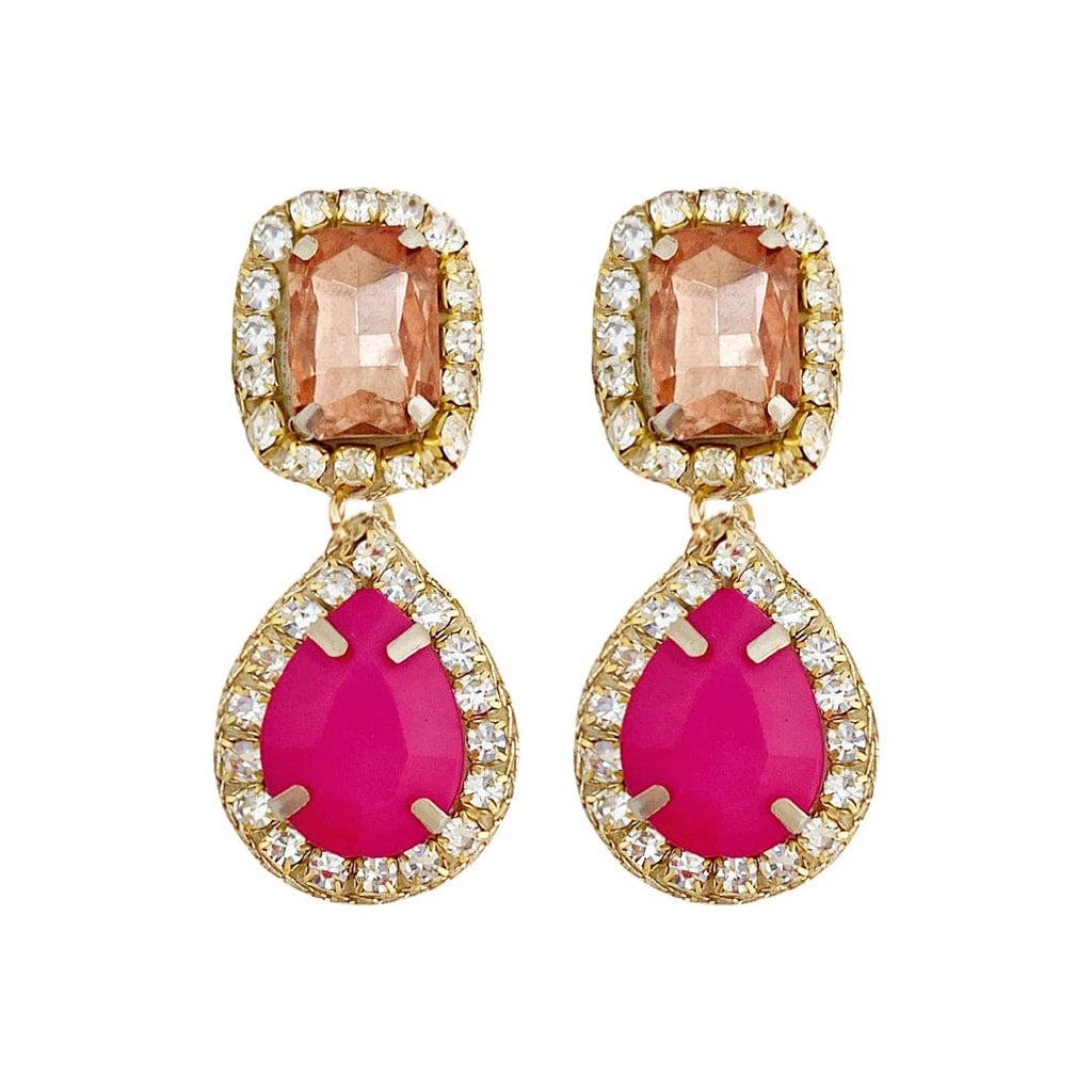 Golden Earrings w/ Pink Enamel & Crystals