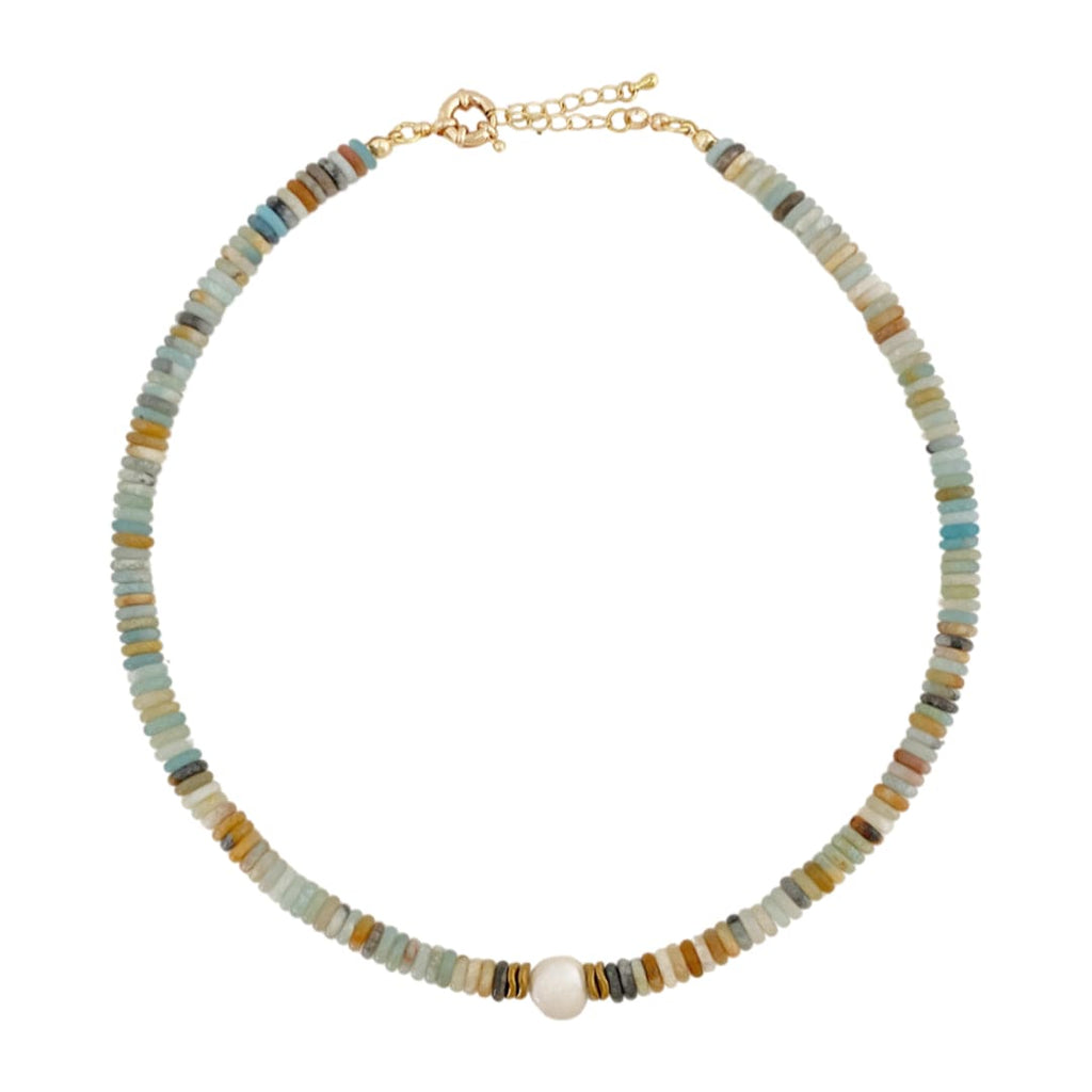 Amazon Stone Necklace w/ Freshwater Pearl