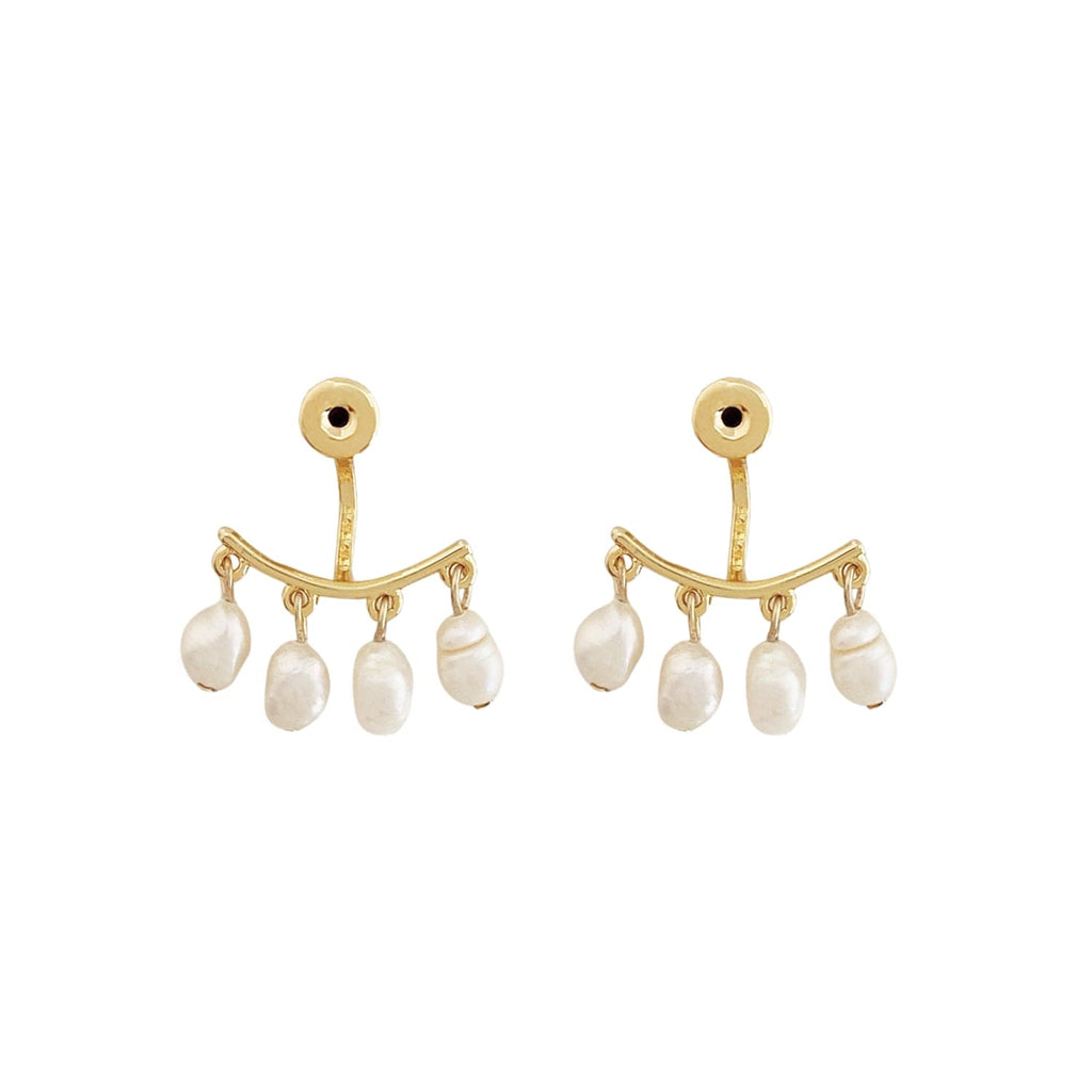 Gold Plated Earrings w/ Freshwater Pearl & Zirconia