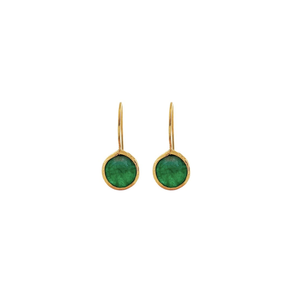 Golden Earrings w/ Green Natural Stone