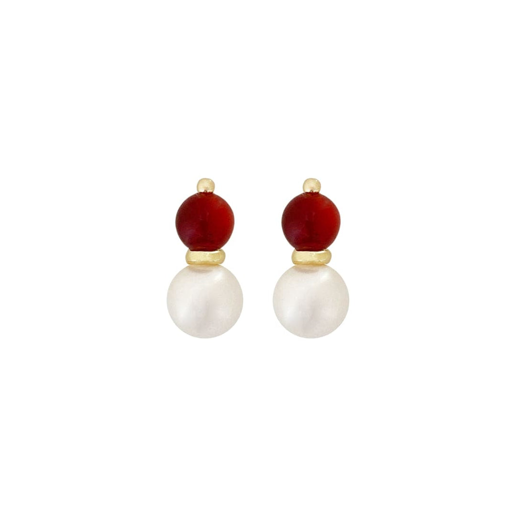 Golden Earrings w/ Freshwater Pearls & Agata