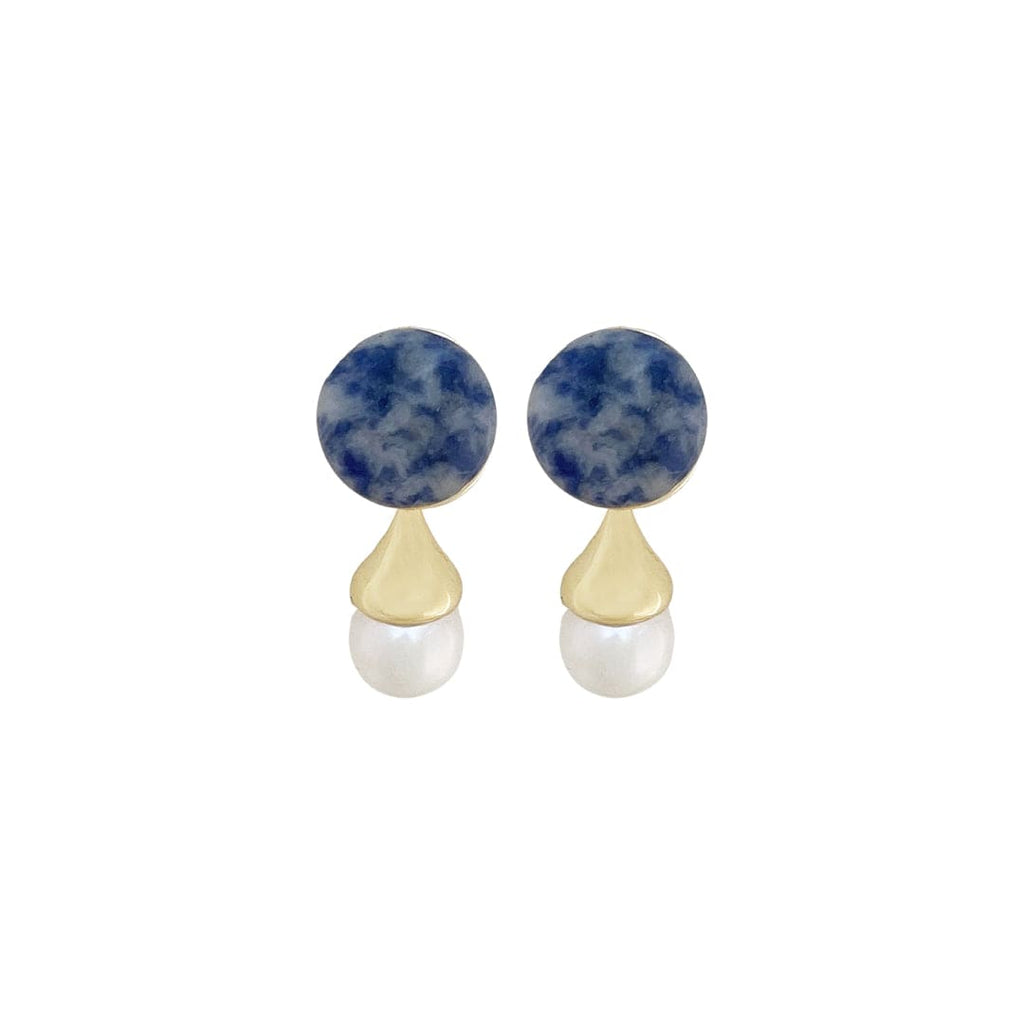 Golden Earrings w/ Freshwater Pearls & Lapis Lazuli