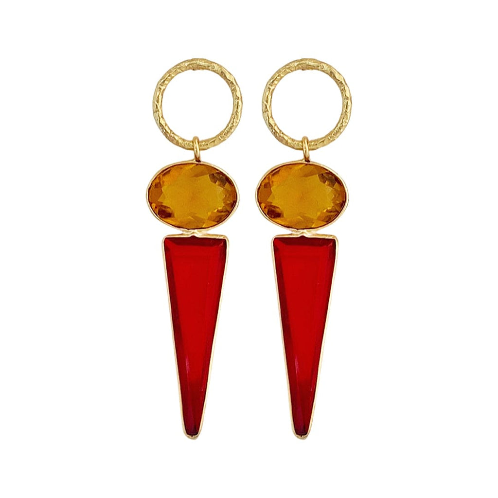 Golden Earrings w/ Orange & Red Hydro Stone