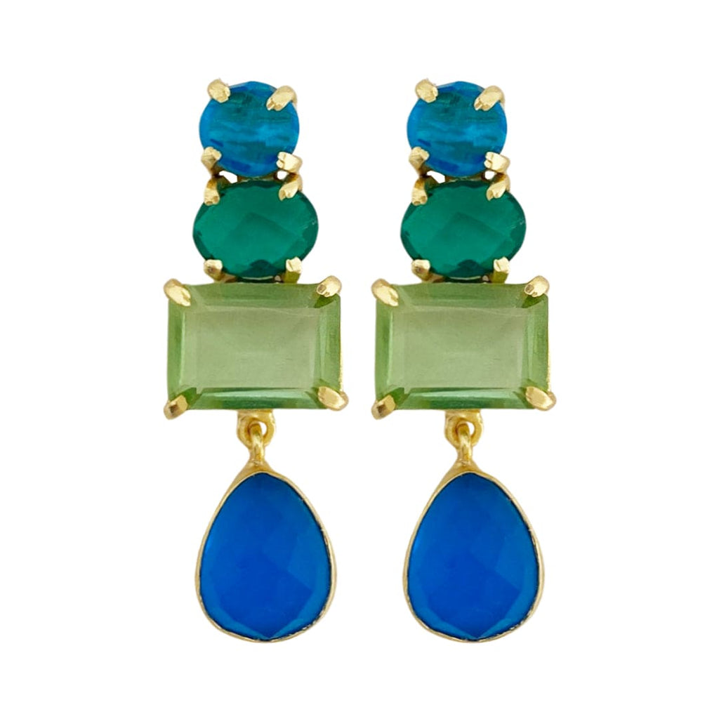 Golden Earrings w/ Blue & Green Hydro Stone
