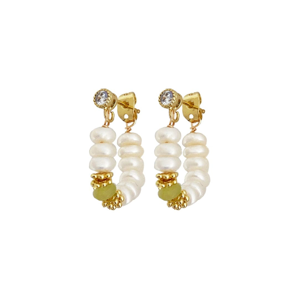 Golden Earrings w/ Freshwater Pearls & Zirconia