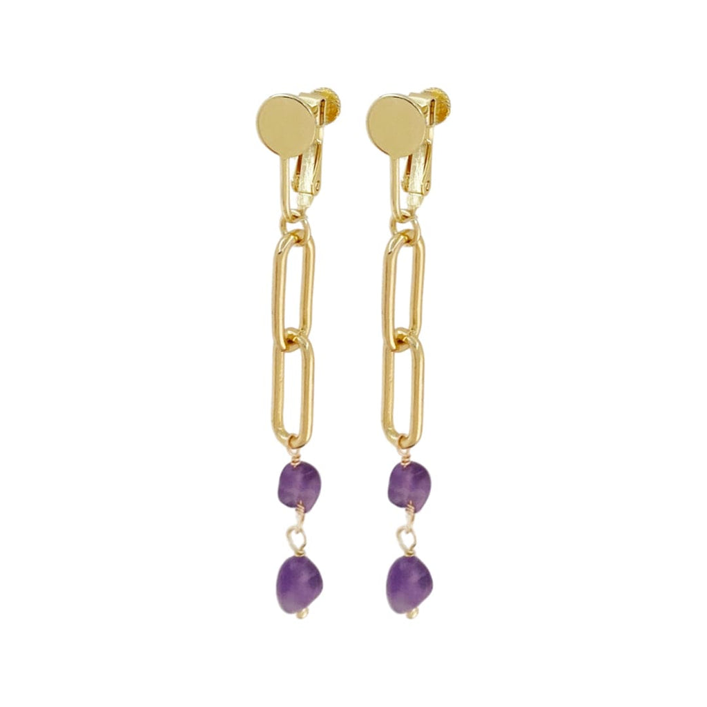 Golden Earrings w/ Purple Glass Crystals