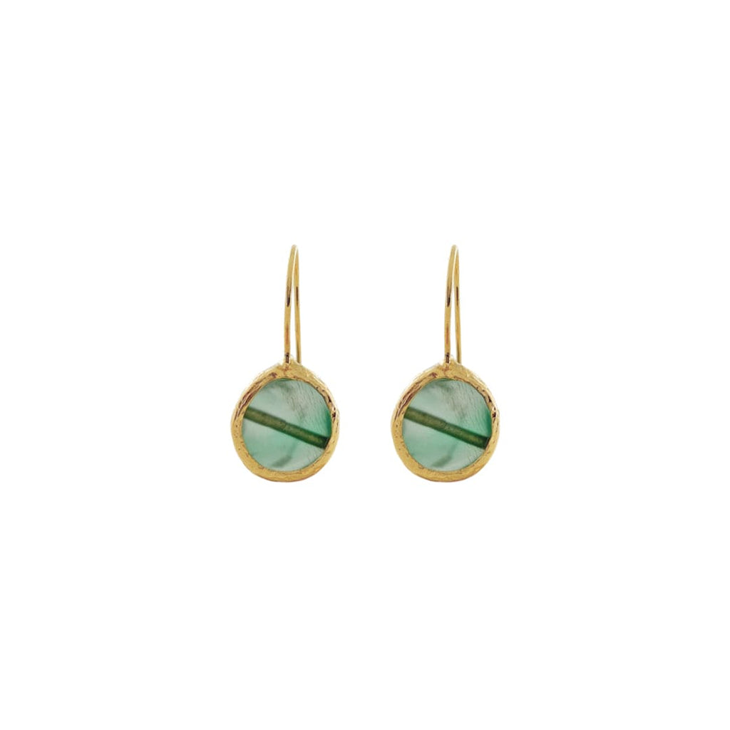 Golden Earrings w/ Green Glass Crystal