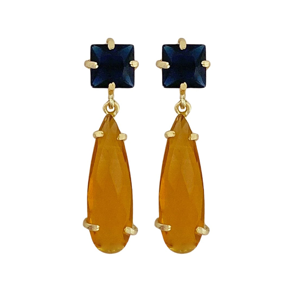 Golden Earrings w/ Blue & Orange Hydro Stone