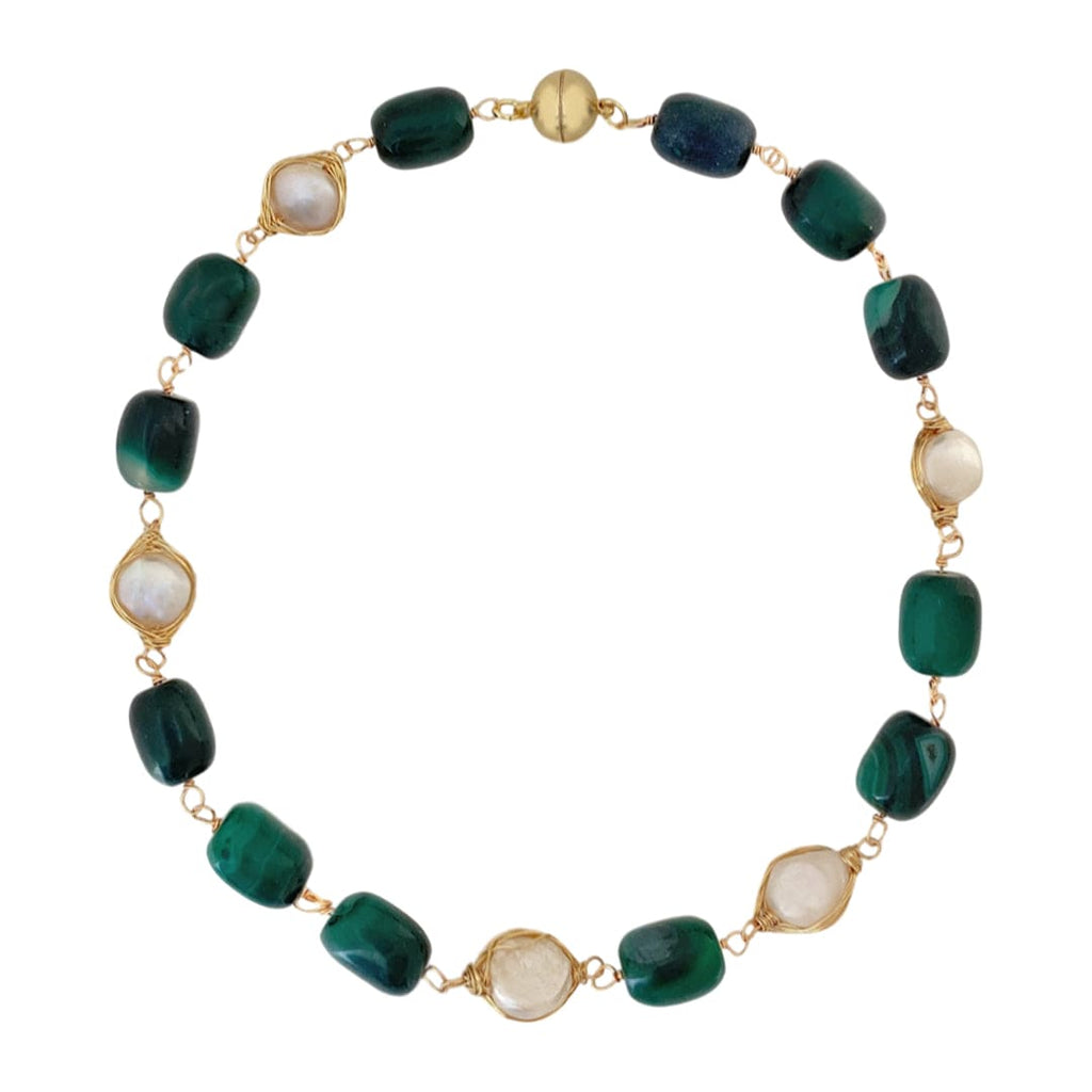 Green Agate Necklace w/ Freshwater Pearls